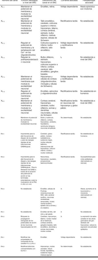 Tabla 1. Canales de potasio voltaje dependientes (K V ) identificados a
