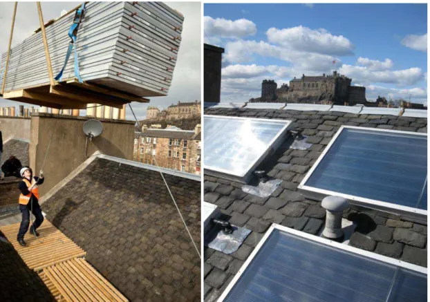 Figure 8: Solar panels being installed on the valley-gutter roof of listed buildings 