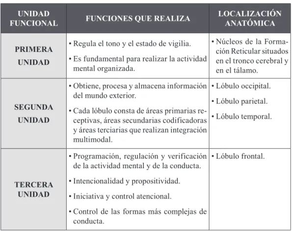 Tabla 1.3. Unidades Funcionales de Luria