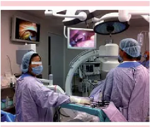 figura 6.  Cirugía híbrida laparoendoscópica donde se  observa la disposición del equipo laparoendoscópico.