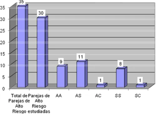 Fig. 2. Resultados de los estudios moleculares en las parejas de alto riesgo  Fuente: registros del Servicio Municipal de Genética Municipio Mayarí 
