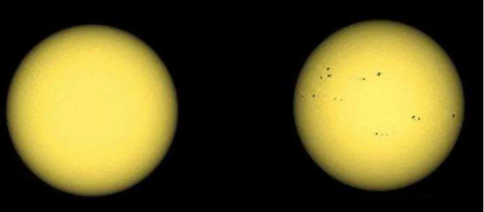 Figura 3.1: El Sol, en su m´ınimo (izquierda) y m´aximo (derecha) solar