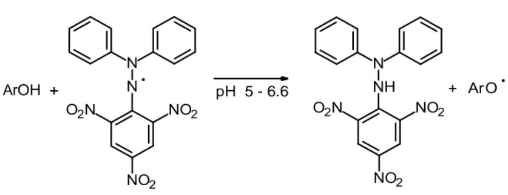 Figura 7. Reacción de reducción de DPPH •  por antioxidantes 