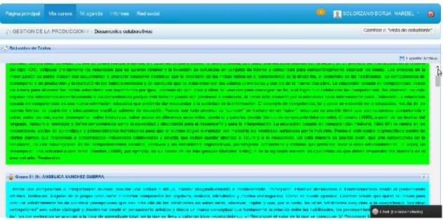 Figura 17  Prototipo de la interface para visualizar la asignación de párrafos en documentos colaborativos 