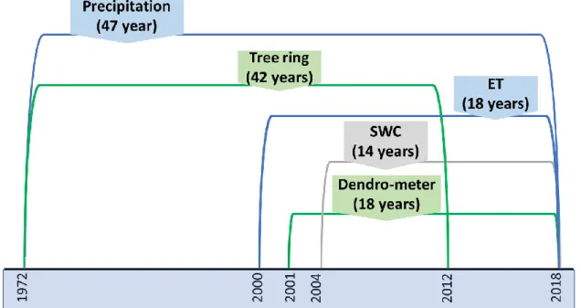 Figure 2: Observed data structural framework in Yatir station, Israel shows the observation period and  the overlay of the dataset used in this research