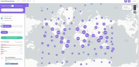 Figura 5. Cartografía elaborada mediante los tweets generados en tiempo real. onemillion-