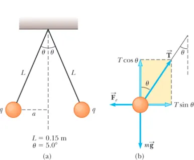 Figure 23.9 (Example 23.4) (a) Two identical spheres, each