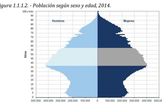 Figura 1.1.1.2. - Población según sexo y edad, 2014. 