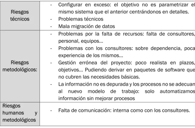 Tabla 2 - Tipos de Riesgos. Elaboración Propia. 
