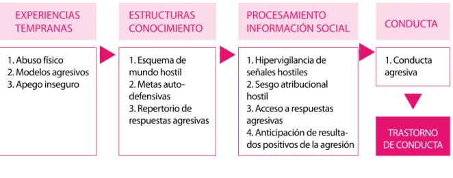 Figura 1.2.  Modelo de desarrollo del trastorno de conducta desde la perspectiva del procesamiento de la  información, adaptado de Dodge (1993) en Fernández y Olmedo (1999: 57).