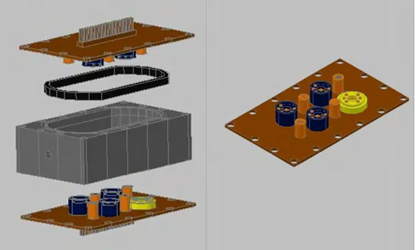 Figura 2.8. Diseño de la cámara de sensores: Tapa superior con el circuito impreso en el 