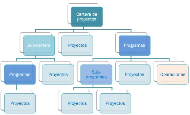 Figura 2.11. Estructura jerárquica de las carteras, programas y proyectos. (PMI,  2006)