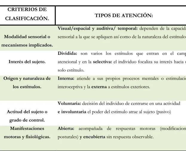 Figura 1: Tipos de atención según la clasificación de Ballesteros (2000). 