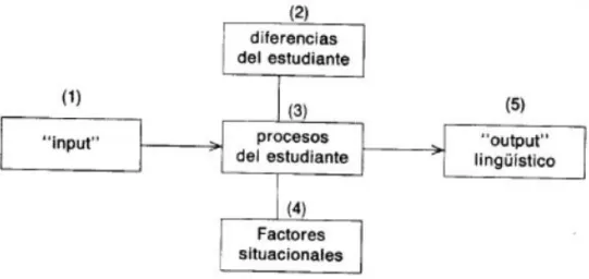 Figura 3: Esquema del papel y efectos del input en el aprendizaje de una lengua extranjera según  Piedad Hurtado y Mª Teresa Hurtado (1992) 
