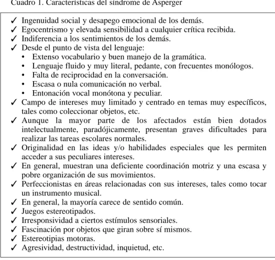 Cuadro 1. Características del síndrome de Asperger
