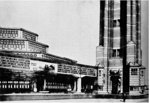 Fig. 7. Ciudad Industrial del Tony Garnier. Vista del edificio de la asamblea central para 3.000 personas: es la res  publi-ca de Garnier