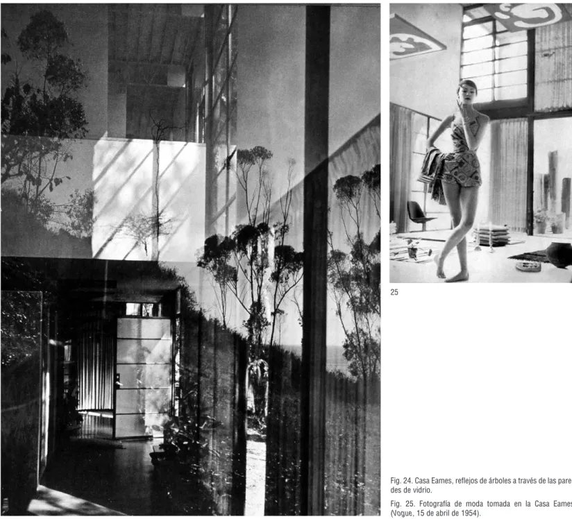 Fig. 24. Casa Eames, reflejos de árboles a través de las pare- pare-des de vidrio.