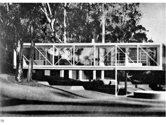 Fig. 19. Charles y Ray Eames, maqueta de la primera versión de la Case Study House 8, que llamaban &#34;Bridge House” (Arts &amp; Architecture magazine, Marzo 1948).