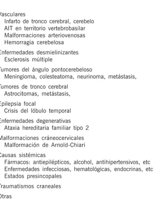 Tabla 2.  Causas más frecuentes de Síndrome Vestibular Central