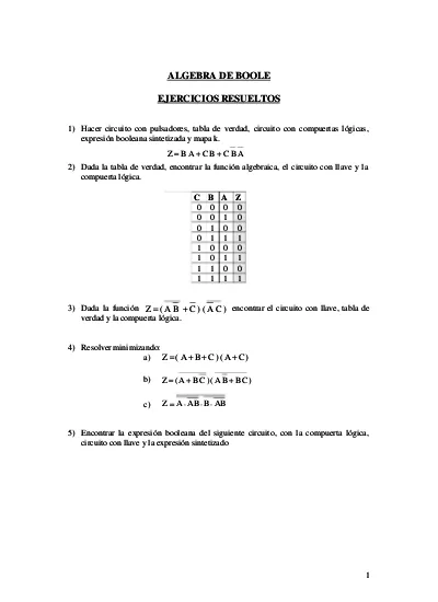 1- Ejercicios Resueltos De Algebra De Boole