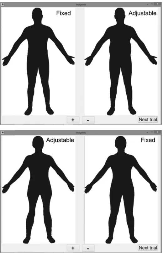 Figure 1 Example of a trial where the waist of a male silhouette has to be reduced and one trial where the thighs of a female silhouette have to be augmented.