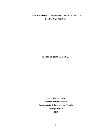 LA ACTIVIDAD DEL PENSAMIENTO Y LA PERSONA EN HANNAH ARENDT MARYSOL ...