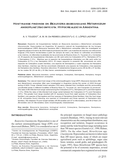 Host range findings on Beauveria bassiana and Metarhizium anisopliae ...