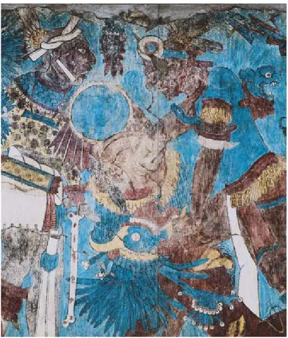 Figura  6. Fragmento del “Mural de la batalla”, Edificio B, Talud Oriente, Cacaxtla. Foto: