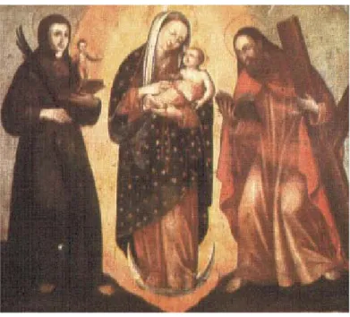 Figure  3. Copy of the Virgin of Chiquinquirá. Anonymous, 17th century, oil on canvas,  107 x 123 cm