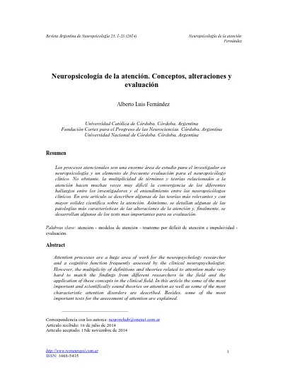 Neuropsicología De La Atención Conceptos, Alteraciones Y Evaluación Pdf