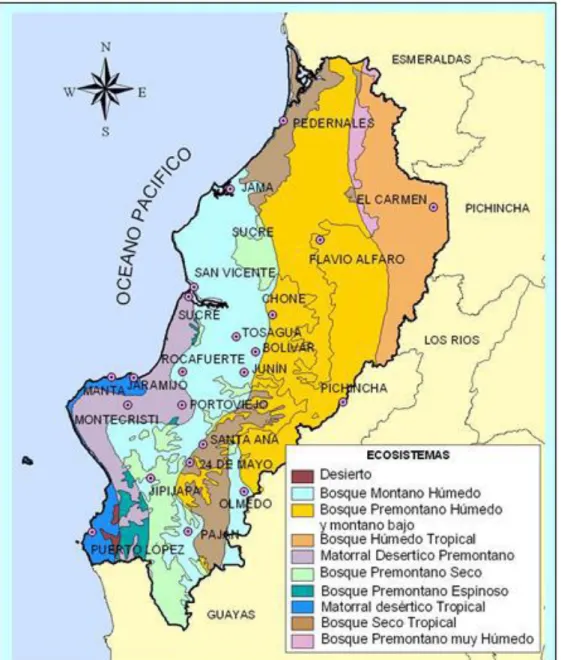 Figura 6-2. Distribución y extensiones de las diferentes zonas de vida de Pedernales 