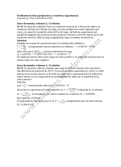 Problemas De Física Propuestos Y Resueltos Capacitancia