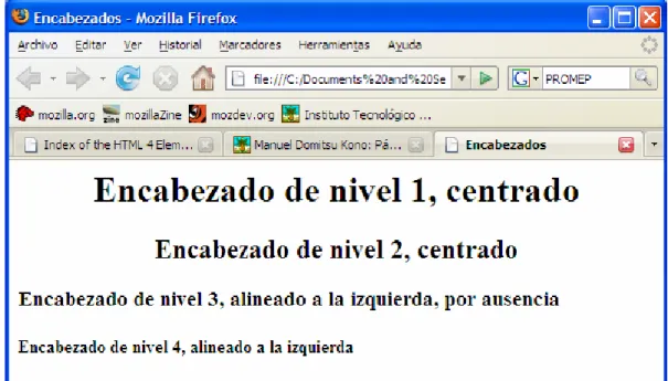 Figura 2.1. Encabezados de HTML  <div [align="{left|center|right|justify}"]> 