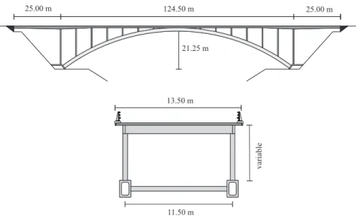 Figure 2: Elevation and deck cross-section of Tablate bridge