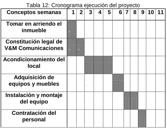 Tabla 12: Cronograma ejecución del proyecto 