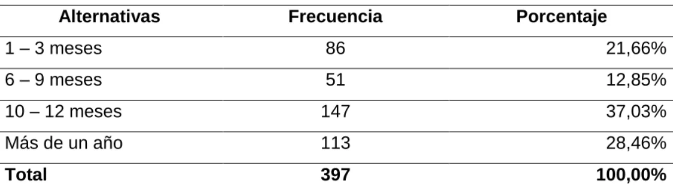 Tabla N° 10: Rango de tiempo para uso de servicios 