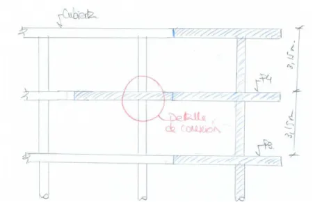 Fig. 8. Izquierda: Zona a demolida  del modulo C  Derecha. Pilares de doble altura en situacion provisional del M – C