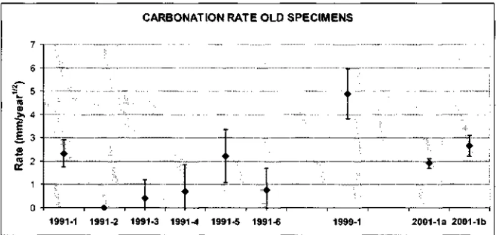 Fig. 3. Carbonation Rates of Old Specimens 