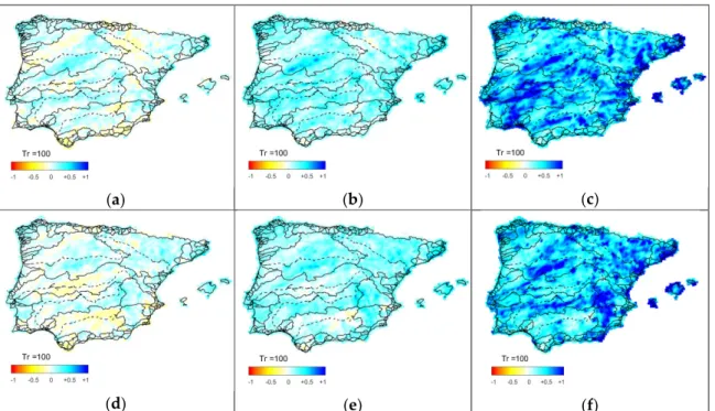 Figure  1.  Relative  changes  in  the  100-year  return  period  maximum  daily  precipitation  for 