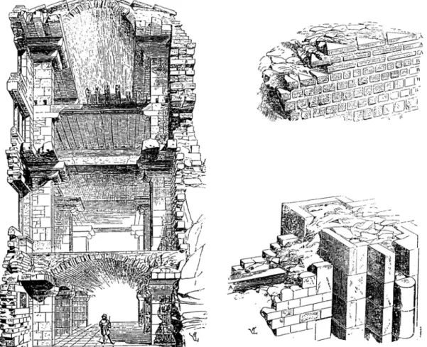 Figure 1 : Constructive section through a medieval building. Details of the construction of roman and  medieval walls (Viollet-le-Duc 1858) 