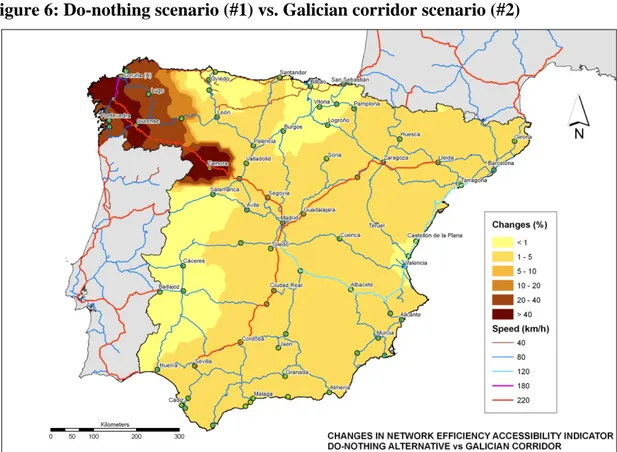 Figure 6: Do-nothing scenario (#1) vs. Galician corridor scenario (#2) 