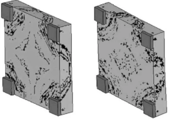 Figure 5. Crack distribution on rear face ofNSC (left)  and HSC (right) slabs as predicted by the Brittle 