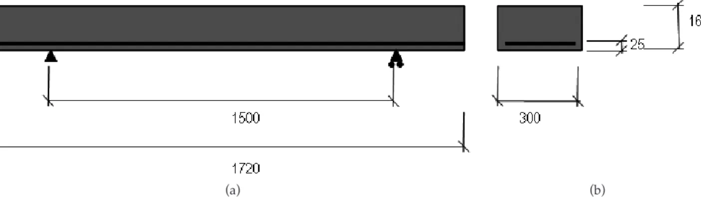 Figura 4.  Definición geométrica de las vigas ensayadas tanto ante carga estática como impulsiva, cotas en [mm], según [14]