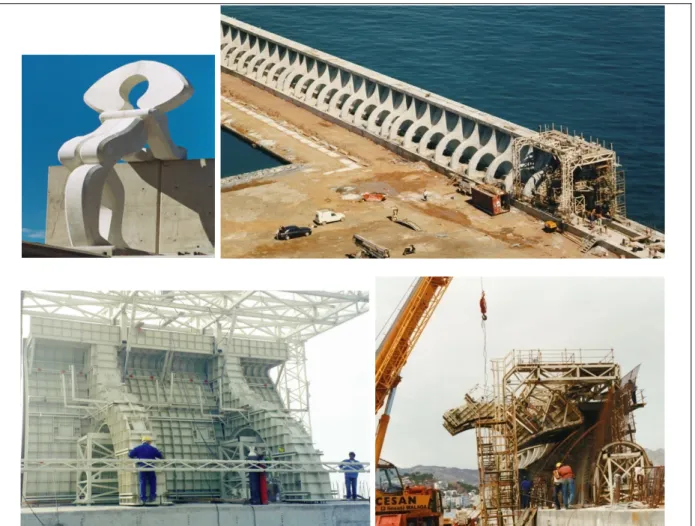 Figure 8: Port of Tazacorte beacon (up, left) and formwork in Málaga “gothic crown  wall” 