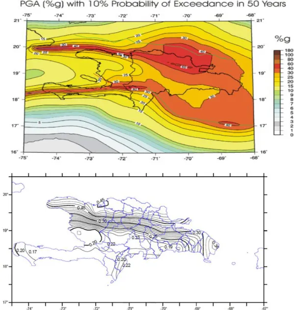 Fig. 3.1-22.Los mapas de peligrosidad para la PGA de periodo de retorno de 457 años. Frankel et al