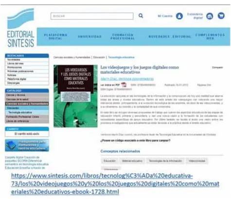 Fig. 6. Editorial Síntesis. Publicaciones de la editora de libros en tecnología educativa