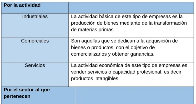 Tabla 1. Clasificación de la empresa 