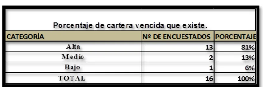 Tabla N° 2.  Porcentaje de la cartera
