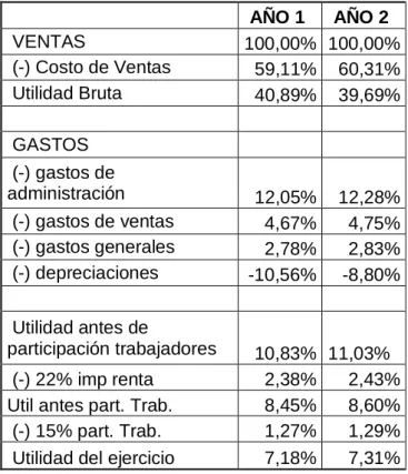 Tabla 6 Análisis vertical del Estado de Pérdidas y Ganancias 