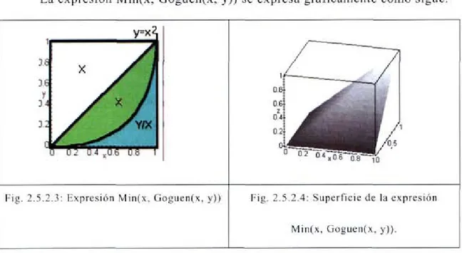 Fig. 2.5.2.2: Operador de implicación de  Goguen visto como una superficie. 